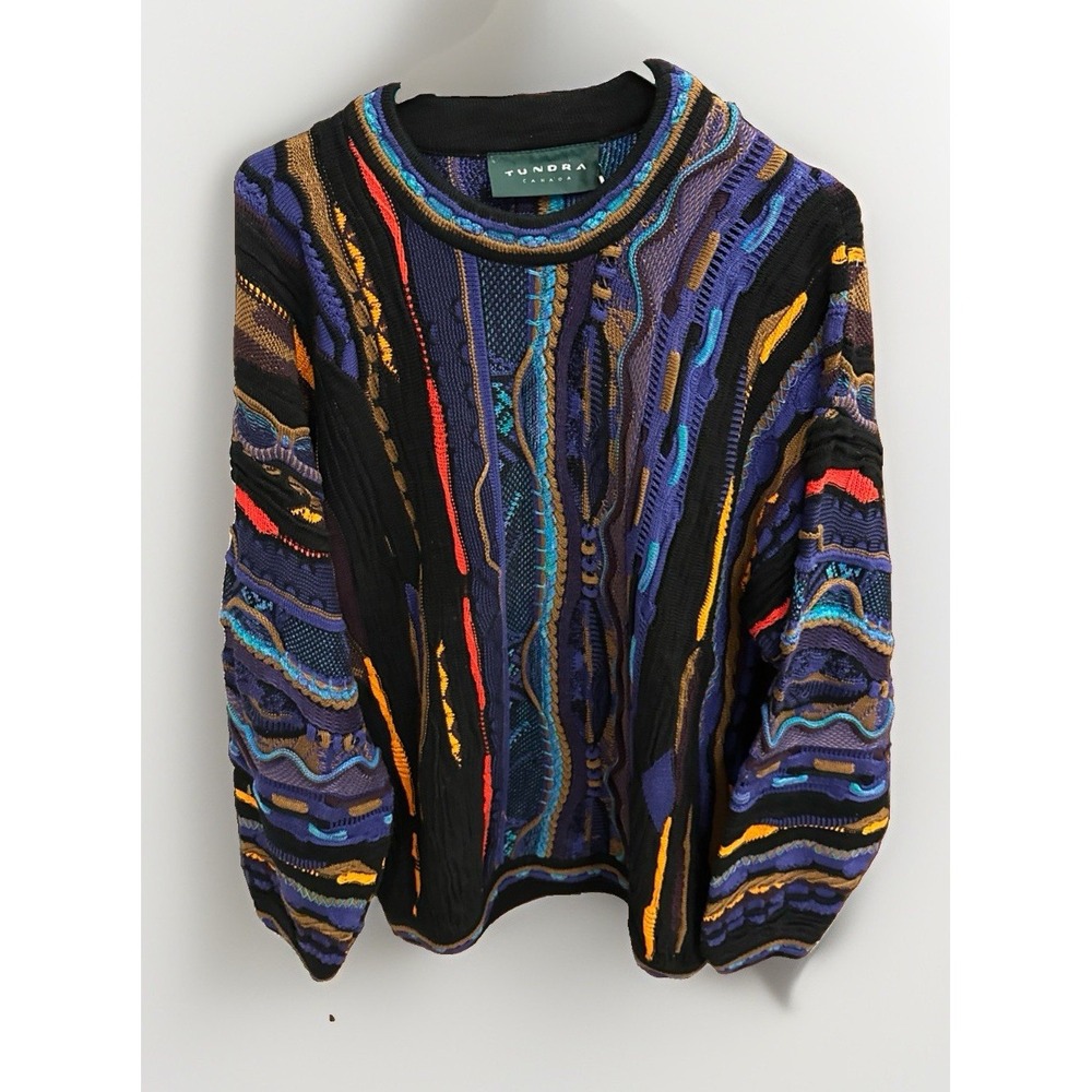 Tundra Canada 3-D Knit Vintage 90s Sweater Mens Large Colorful Coogi Style Xl